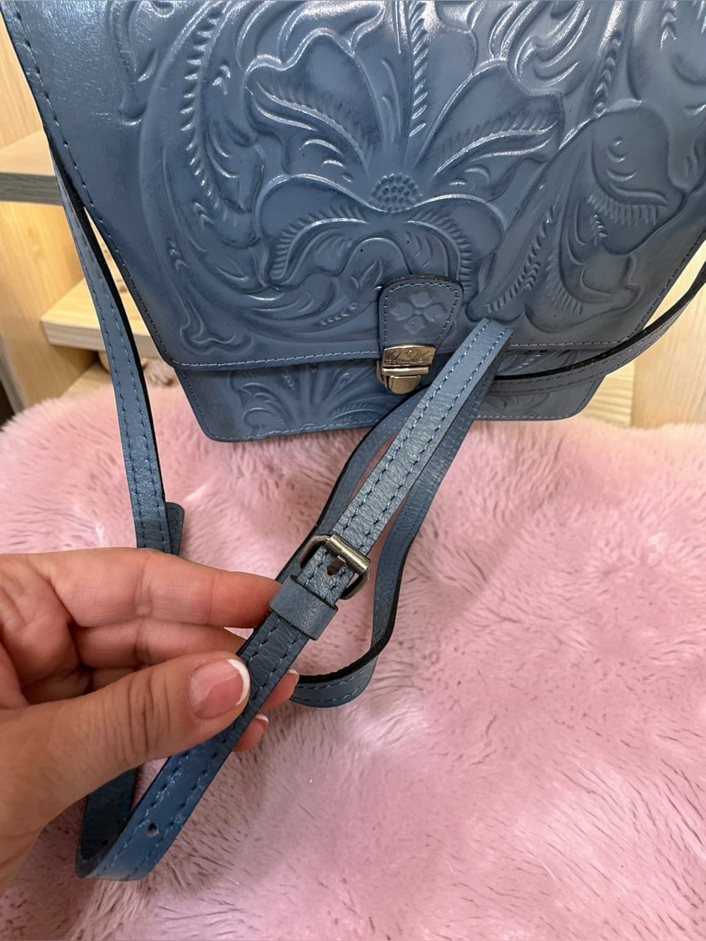 Patricia Nash Tooled Leather Crossbody Bag - Steel Blue - Picture 7 of 14